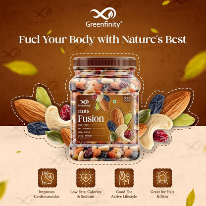 GreenFinity Mixed Dry Fruits Pack – 500g | Nutritious Snack with Almonds, Cashews, Raisins & Cranberries | Resealable Pack for Freshness