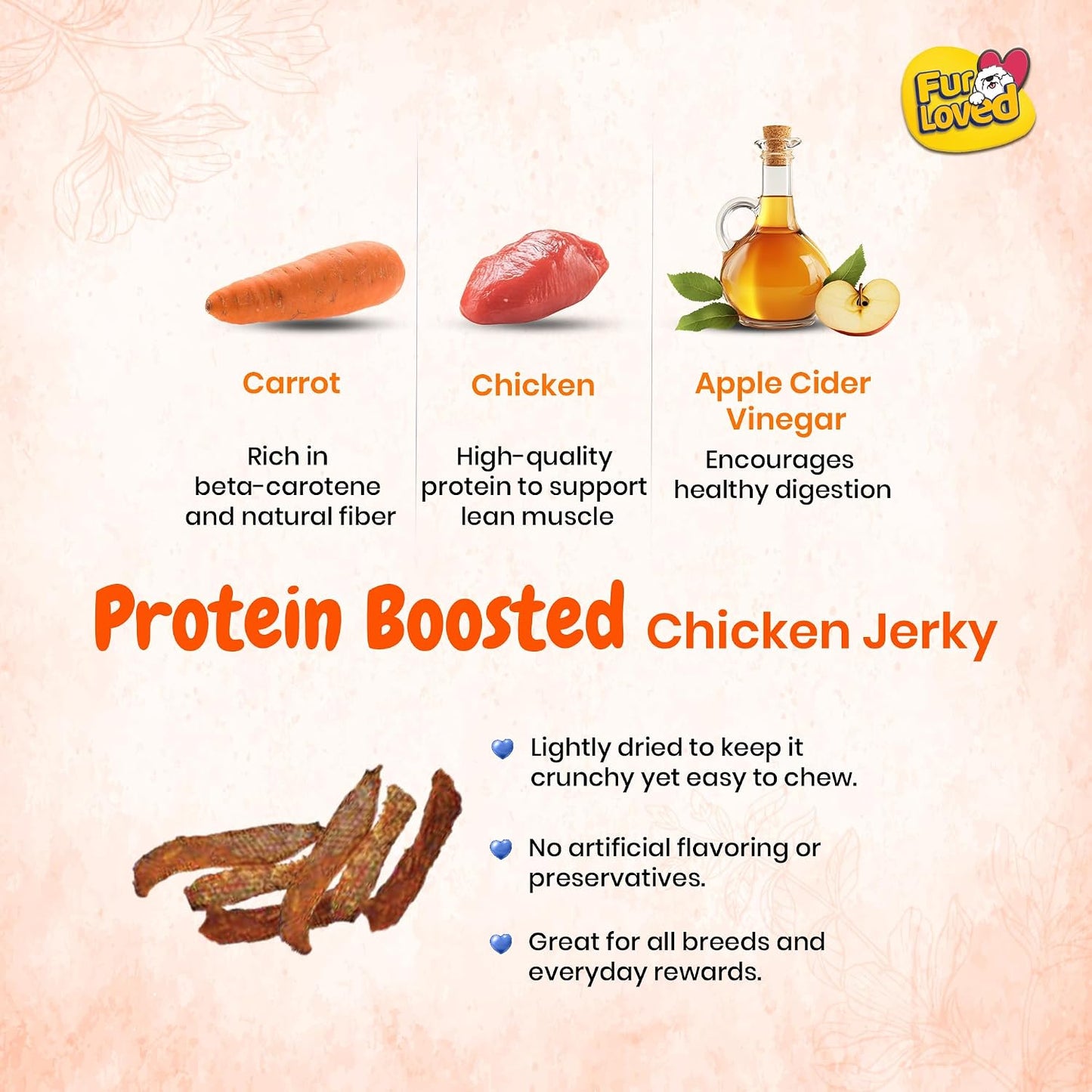 Fur Loved Chicken & Carrot Jerky | Natural & Nutritious Dog Treats (30 GM)|Pack_1|