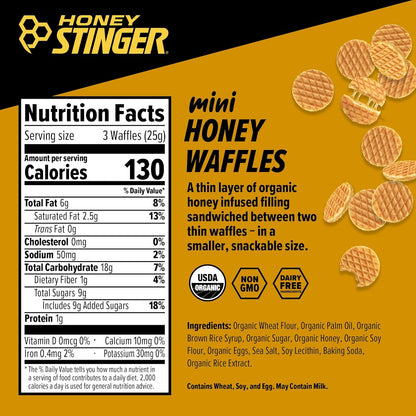 Honey Stinger Organic Mini Honey Waffles | Energy Stroopwafel for Exercise, Endurance and Performance | Sports Nutrition for Home & Gym, Pre and Post Workout | 1 Bag, 5.3 Ounce