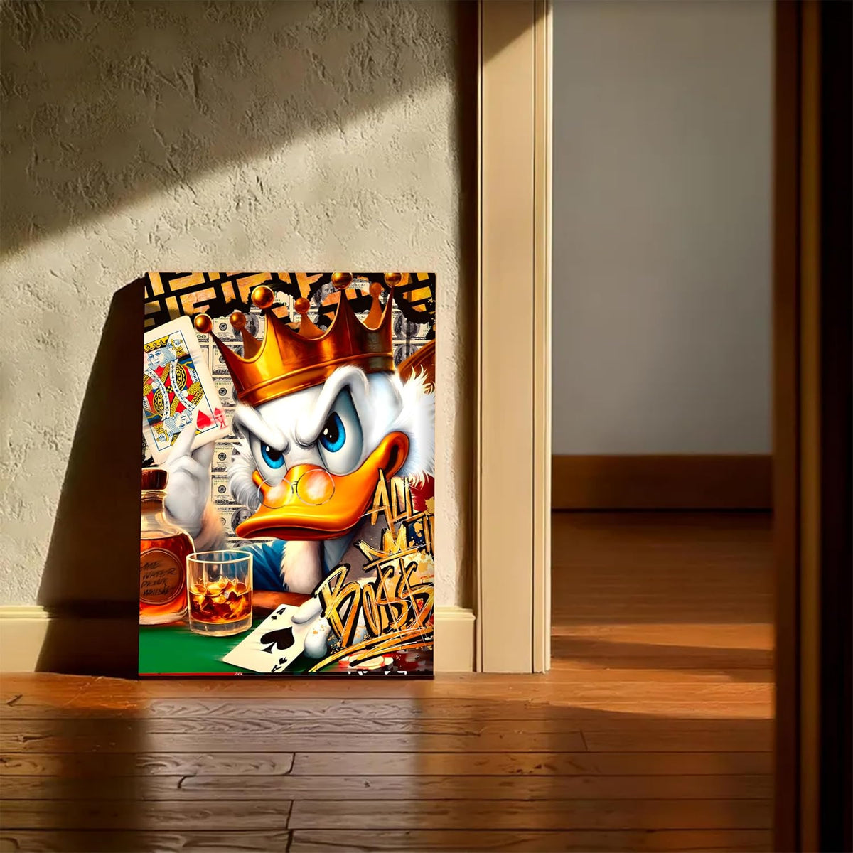 King of Cards Duck Scrooge Pop Art Canvas Wall Art Painting For Living Room, Graffiti Cartoon Painting For Kids Room,