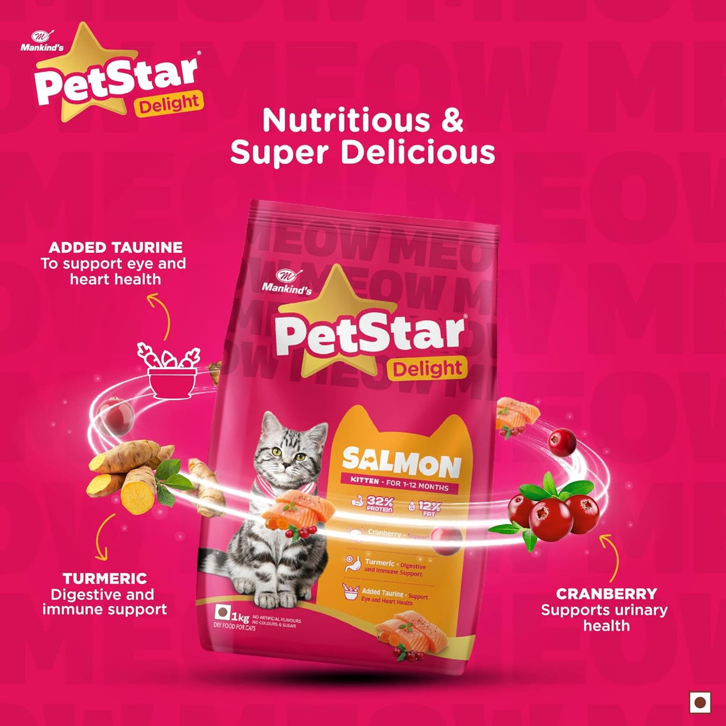 Mankind PetStar Kitten Cat Food – Salmon Flavour (1 Kg) | Complete & Balanced Nutrition for Healthy Growth, Urinary, Immune & Digestive Support