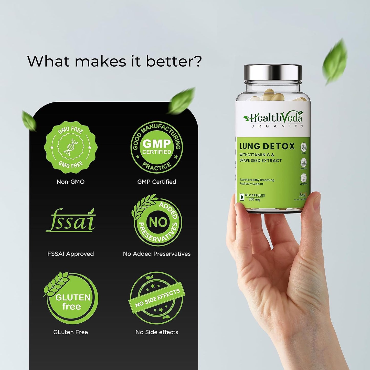 Zephivo HEALTH VEDA ORGANICS PRIVATE LIMITED Lung Detox With Vitamin C & Grape Seed Extract | 60 Veg Capsules | Supports Healthy Breathing | For Detoxification Of Lungs & Immunity | For Both Men & Women
