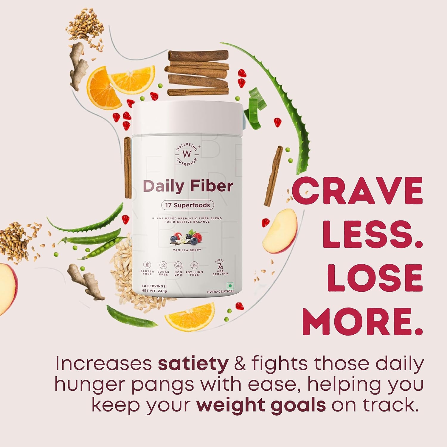 Zephivo Wellbeing Nutrition Daily Fiber Powder | Weight Management, Manages Sugar Control, Bloating, Constipation & Acidity Relief | Organic Prebiotic Digestive Fiber Supplement | 30 Servings