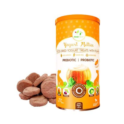 Pawfect Yogurt Melties Freeze-Dried Pre and Probiotic Dog Treats with Pumpkin, Beetroot, Cabbage & Fennel Seeds - Gut Health - Low Calories Snacks - Grain-Free - Dog Training Treats (38g/1.34oz)