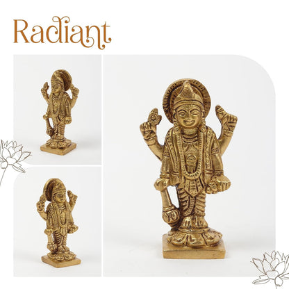 Brass Lord Vishnu Ji Idol | Vishnu Ji Murti for Pooja Room and Home Temple | Antique Brass God Figurine (Design03: L4 x W3 x H8 cm)