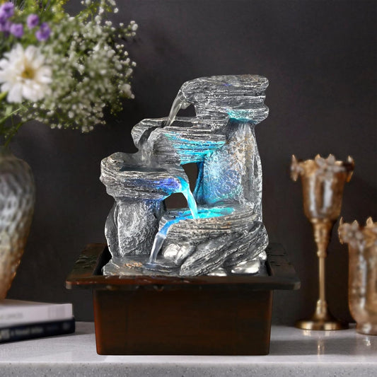 THE SACRED GIFTS Tabletop Water Fountain, Environmental Resin | Showpiece Fountain for Living Room | Housewarming Gift | Zen Water Fountain (Grey)