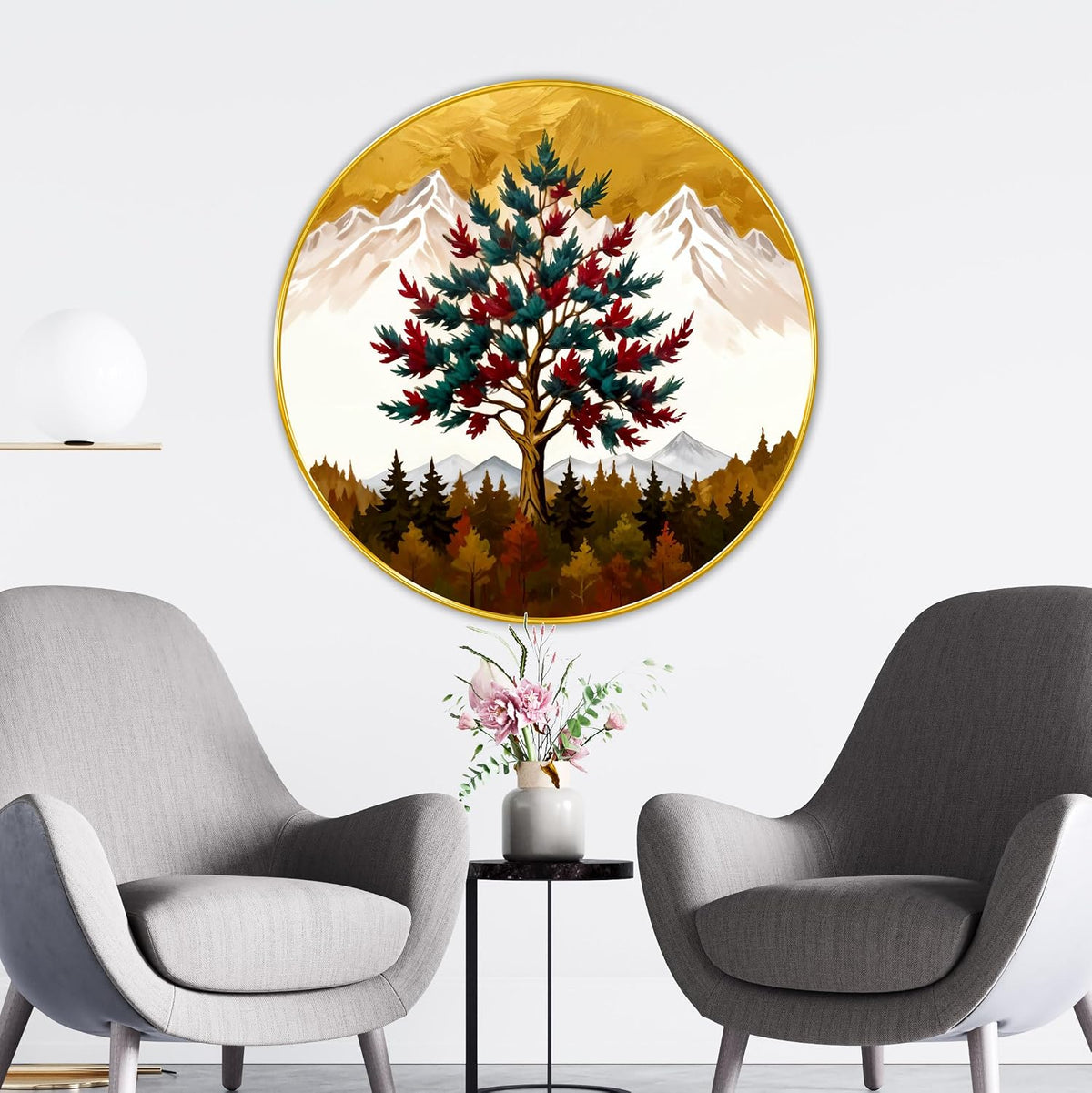 nature scenery modern art Premium Sparkle lamination Golden Slim Frame 50.8 cm x 50.8 cm Large Size, For Home/Office/Hotel painting GRL111