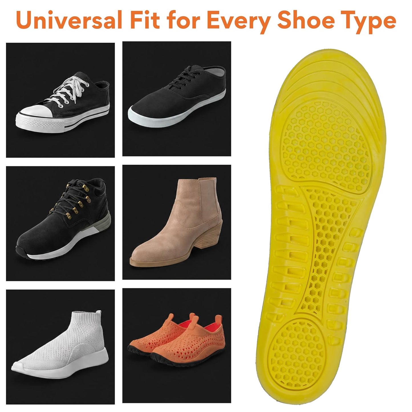 FOVERA Arch Support Gel Insoles for Men & Women – Premium Soft Shoe Insoles with Massaging Gel Technology, Micro-Shock Absorption, Breathable Fabric Top, for Walking, Running & Daily Wear