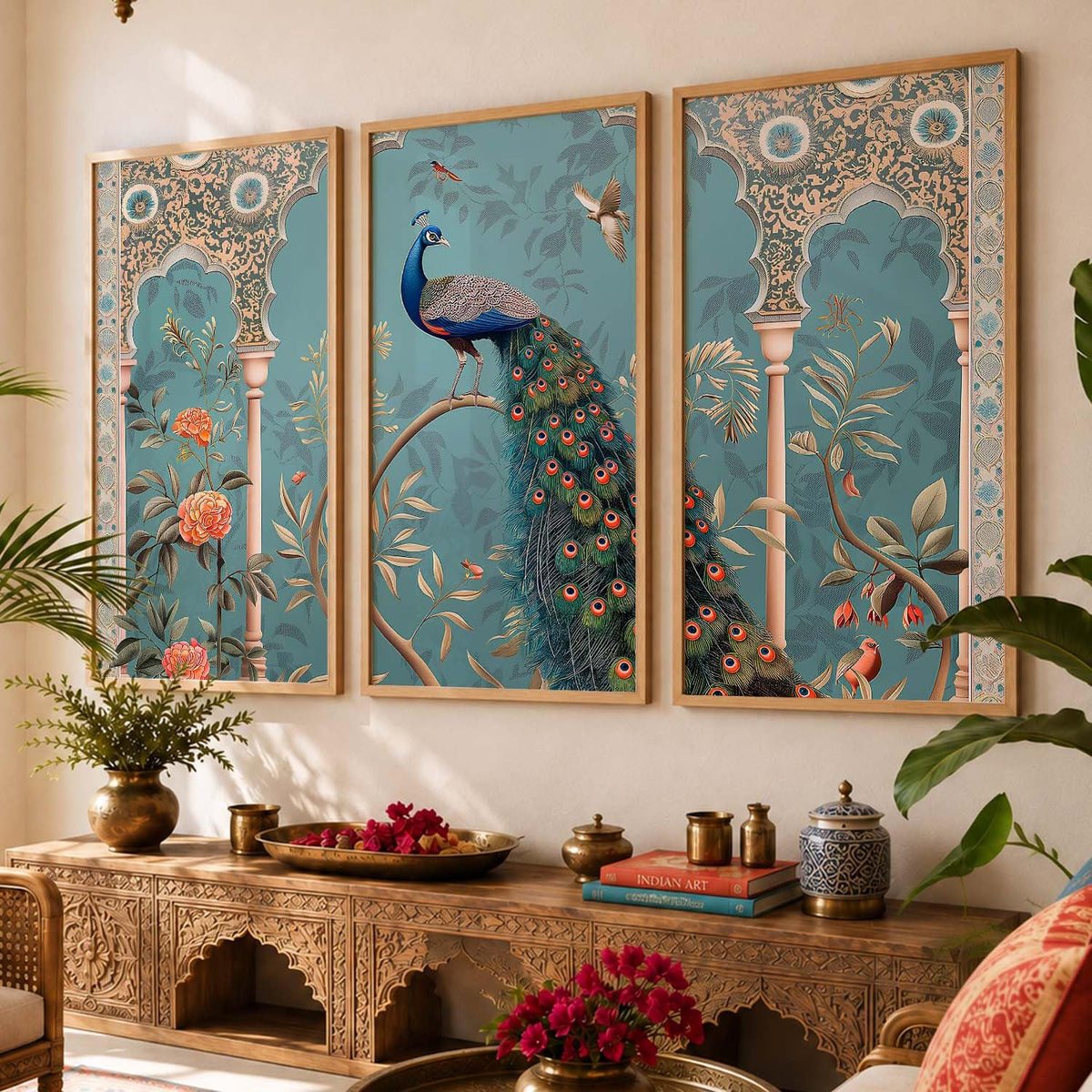Indian Traditional Madhubani Big Size Wall Painting With Frame For Living Room Bed Room Hotel Wall Décor Digital Reprint Engineered Wood Set of 3 (Art 2, 10x13 inch, Framed)