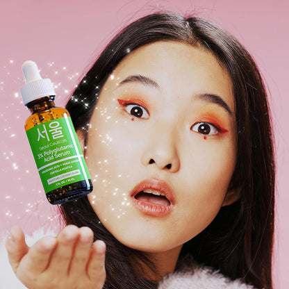 SeoulCeuticals Organic Polyglutamic Acid Korean Serum - 30ml Anti Aging Serum with Hyaluronic Acid + Centella Asiatica - K Beauty Skincare for Healthy Glowing Skin