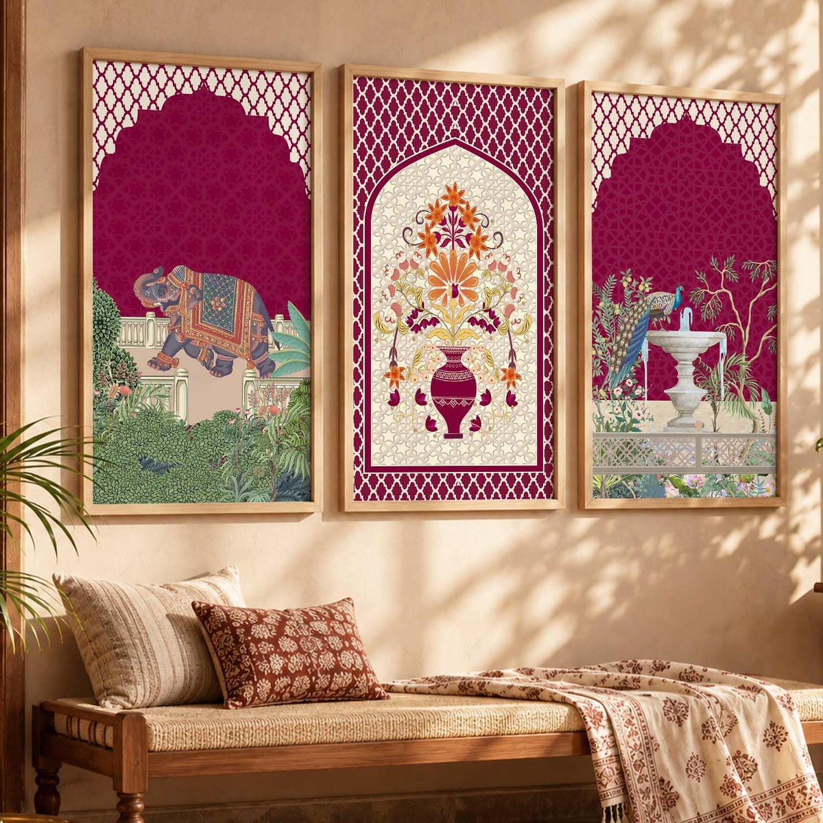 Indian Traditional Madhubani Big Size Art Home Decoration Wall Painting Art With Frame For Living Room Bed Room Hotel Wall DecorDigital Reprint Engineered Wood Set of 3 (4, 10x19 inch, Framed)