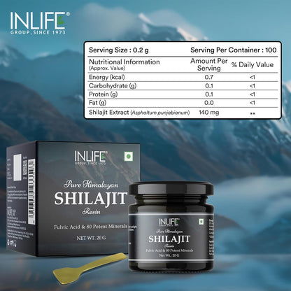 INLIFE Shilajit Resin 20g | Original Himalayan & Natural Shilajeet for Strength, Endurance & Stamina | 75% Fulvic Acid | Lab Tested | Ayurvedic Supplement for Men Women (Pack of 1)