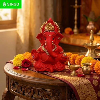 Premium Lord Ganesha Idol for Car Dashboard | 3.5 Inch Resin Ganpati Murti | Elegant Home & Office Decor Showpiece Red SIA486