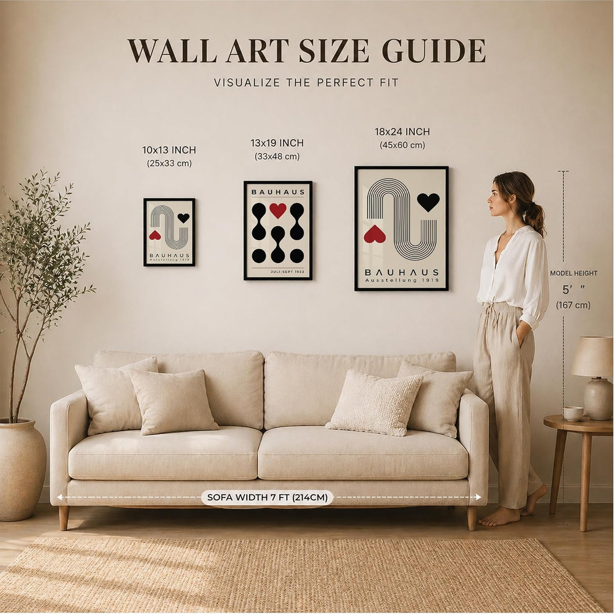 Bauhaus Wall Art Set of 2 Framed Paintings | Geometric Abstract Modern Art Poster Black Red | Living Room Office Contemporary Home Décor (Art 14, 10x13 Inches)