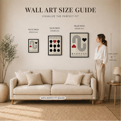 Bauhaus Wall Art Set of 2 Framed Paintings | Geometric Abstract Modern Art Poster Black Red | Living Room Office Contemporary Home Décor (Art 14, 10x13 Inches)