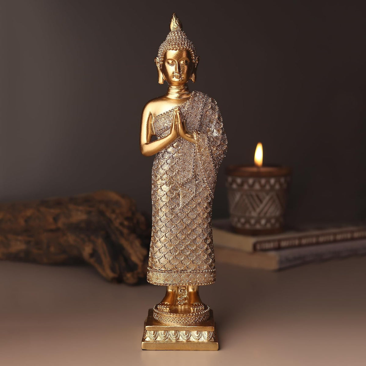 Buddha Idols for Home Decor | Show Piece for Living Room | Buddha Idol | Office Desk Decorative Items (Gold: L7xW8xH29 cm)