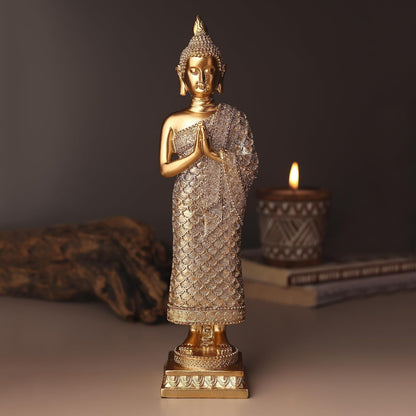 Buddha Idols for Home Decor | Show Piece for Living Room | Buddha Idol | Office Desk Decorative Items (Gold: L7xW8xH29 cm)
