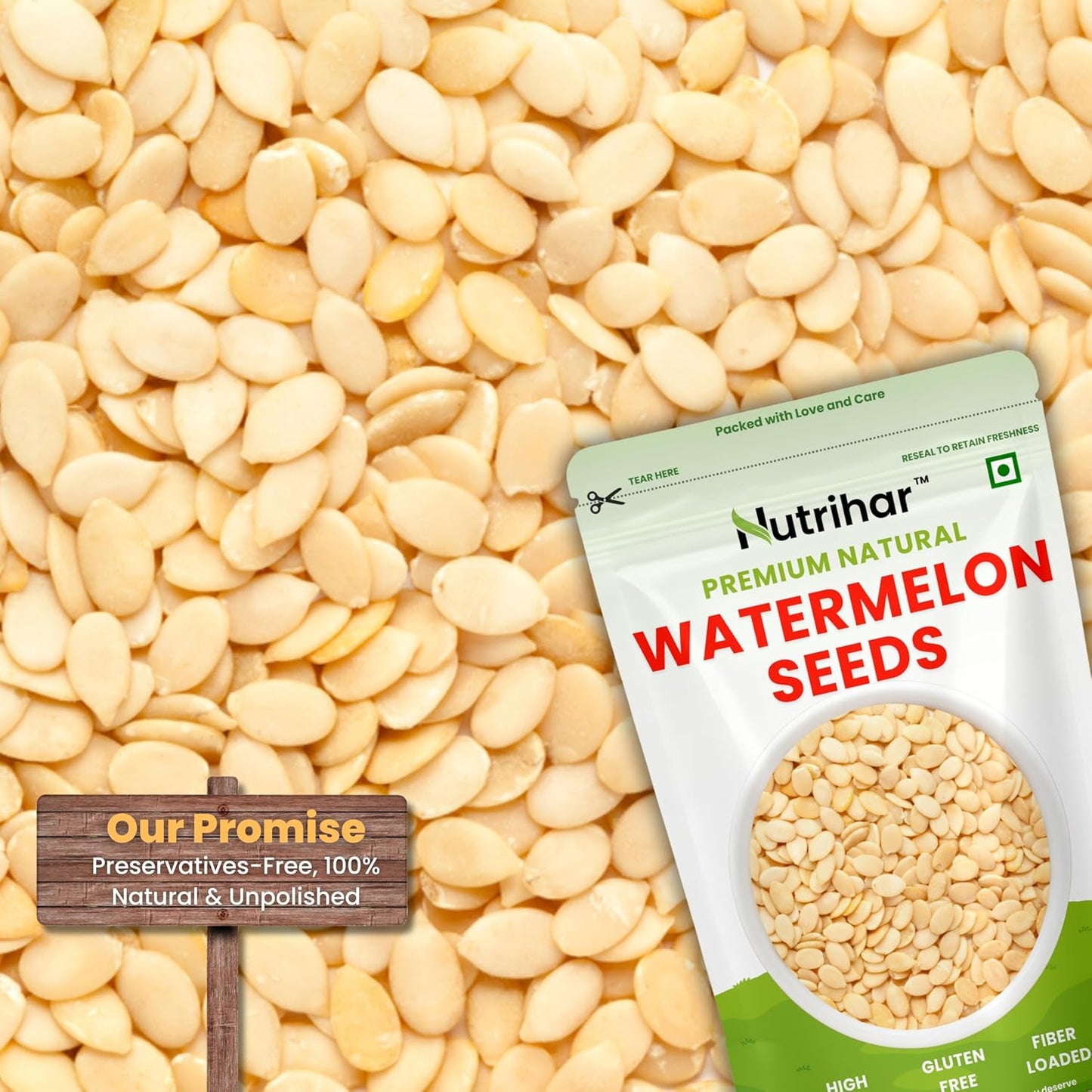Nutrihar Raw Watermelon Seeds 100g | Double Cleaned & Unpolished | Watermelon Seeds for eating | High Protein | Magaj Seeds 100g