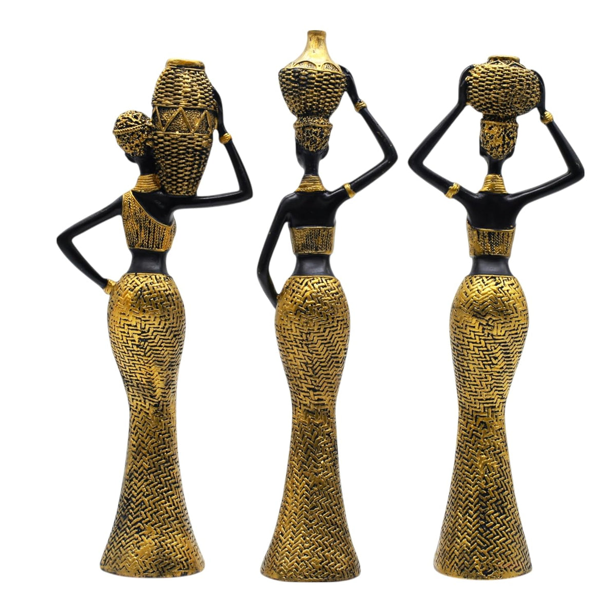 Vibrant Beautiful Finish Uniquely Hand Crafted Home Decor African Tribal Women Art Piece (Set of 3)
