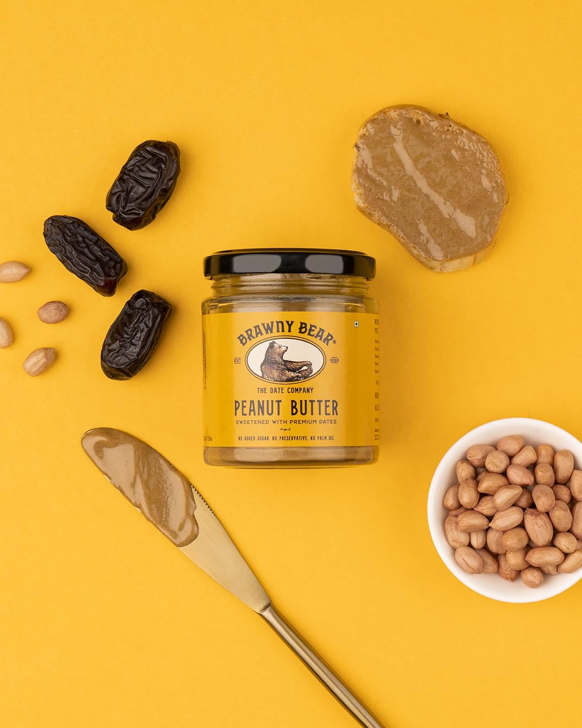 Brawny Bear Peanut Butter, 100% Natural Sweetened with Dates, Smooth Healthy Nut Butter with No Added Sugar and Preservatives, Low Gl, Vegan, High in Protein Spread - 500 gms