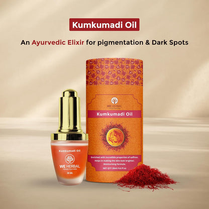 WeHerbal Kumkumadi Face Oil 10ml, Ayurvedic Brightening & Anti-Ageing Serum with Saffron, Turmeric & Sandalwood, Repairs Pigmentation & Fine Lines, No Added Colour or Fragrance