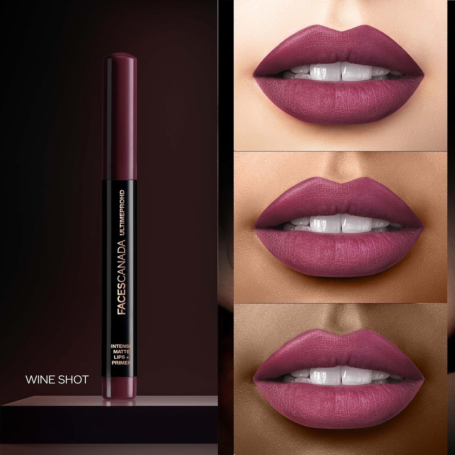 FACES CANADA Ultime Pro HD Intense Matte Lips + Primer - Wine Shot 26, 1.4g | 9HR Long Stay | Primer Infused For Flawless HD Matte Finish | Intense Color Lightweight Silky Smooth Cream Application