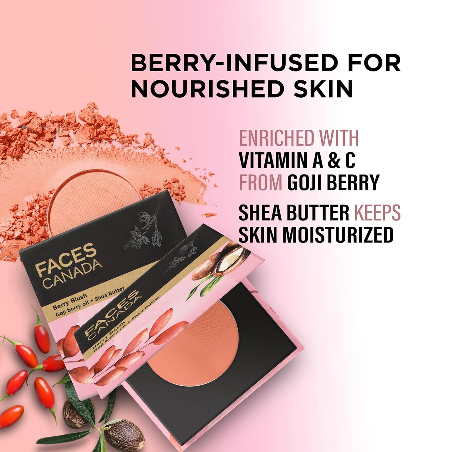 FACES CANADA Berry Blush - Love Vibes Only 03, 4g | Lightweight Long Lasting Ultra-Matte HD Finish | Silky Smooth Texture | Melts Effortlessly & Buildable | Absorbs Oil | Shea Butter | Vitamin A & C