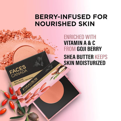 FACES CANADA Berry Blush - Love Vibes Only 03, 4g | Lightweight Long Lasting Ultra-Matte HD Finish | Silky Smooth Texture | Melts Effortlessly & Buildable | Absorbs Oil | Shea Butter | Vitamin A & C