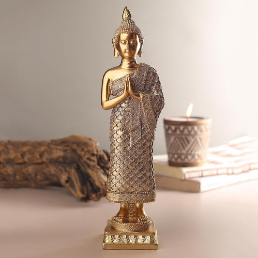 Buddha Idols for Home Decor | Show Piece for Living Room | Buddha Idol | Office Desk Decorative Items (Gold: L7xW8xH29 cm)