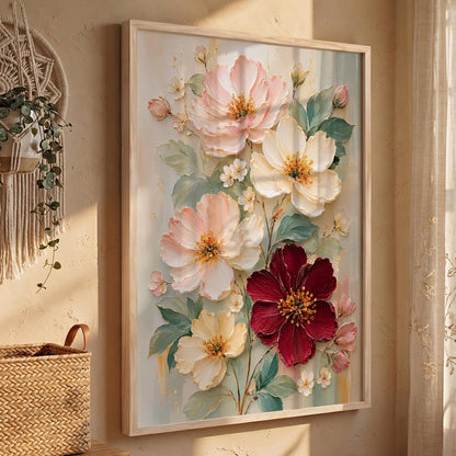 Floral Wall Art Home Decoration | Aesthetic Floral Paintings With Frame For Living Room Bed Room Hotel Wall Decor Digital Reprint Set of 1 (14X20)