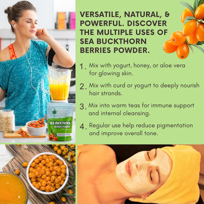 Bliss of Earth Sea Buckthorn Powder – 100gm Seabuckthorn Berry Powder, Fine Himalayan from Whole Berry, Easy to Mix in Drinks, Smoothies & Meals, No Added Sugar
