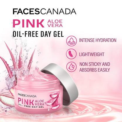FACESCANADA Pink Aloe Vera Oil-Free Day Gel, 50g | 1.5% Hyaluronic Acid | Intense Hydration | Lightweight, Non Sticky & Absorbs Easily | Soothing, Nourishing & Acne Control | No Alcohol & Parabens