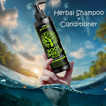 Growfitz 2-in-1 Herbal Anti-Hair Fall Shampoo + Conditioner for Unisex | 100% Ayurvedic | Dandruff Control, Boost Hair Volume For All Hair Types | AYUSH Certified | 33 Natural Herbs (Pack of 1)