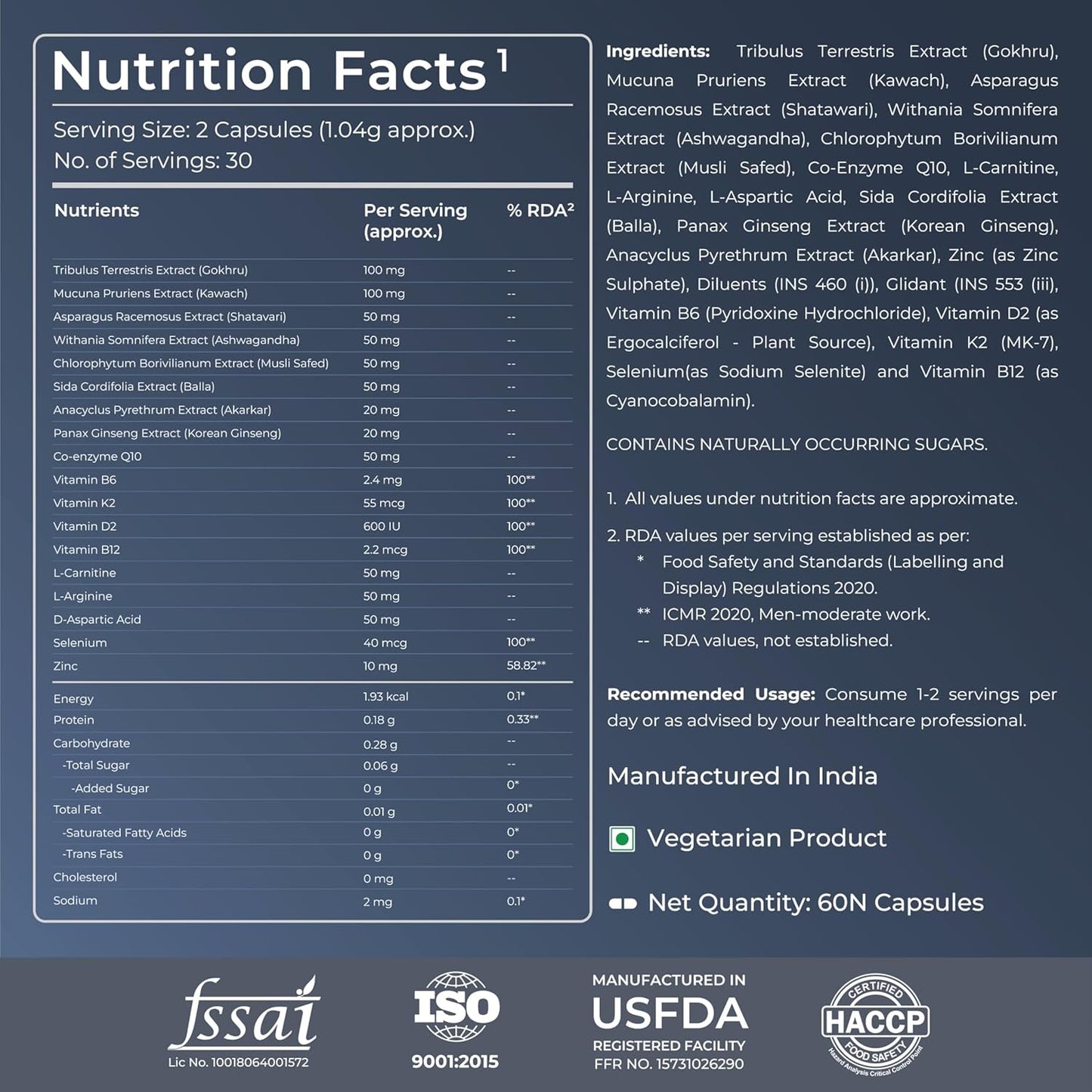 Nutrabay Pro Natural Testosterone Booster with Tribulus, Ashwagandha and Safed Musli - Natural Testosterone Support for Energy, Performance, Stamina & Muscle Growth - 1000mg, 60 Veg Capsules