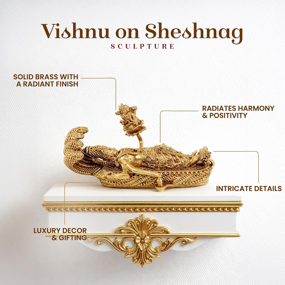 Brass Lord Vishnu Ji Laying on Sheshnaag | Handcrafted Vishnu Murti for Home Temple & Pooja Room (Design01: L8 x W3 x H4 cm)