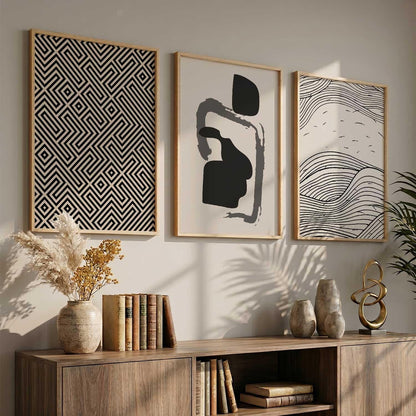 Modern Art Decorative Wall Art Print With Frame Pattern Paintings For Living Room Bed Room Hotel Wall Decor Digital Reprint Set of 3 (13X17 inch)