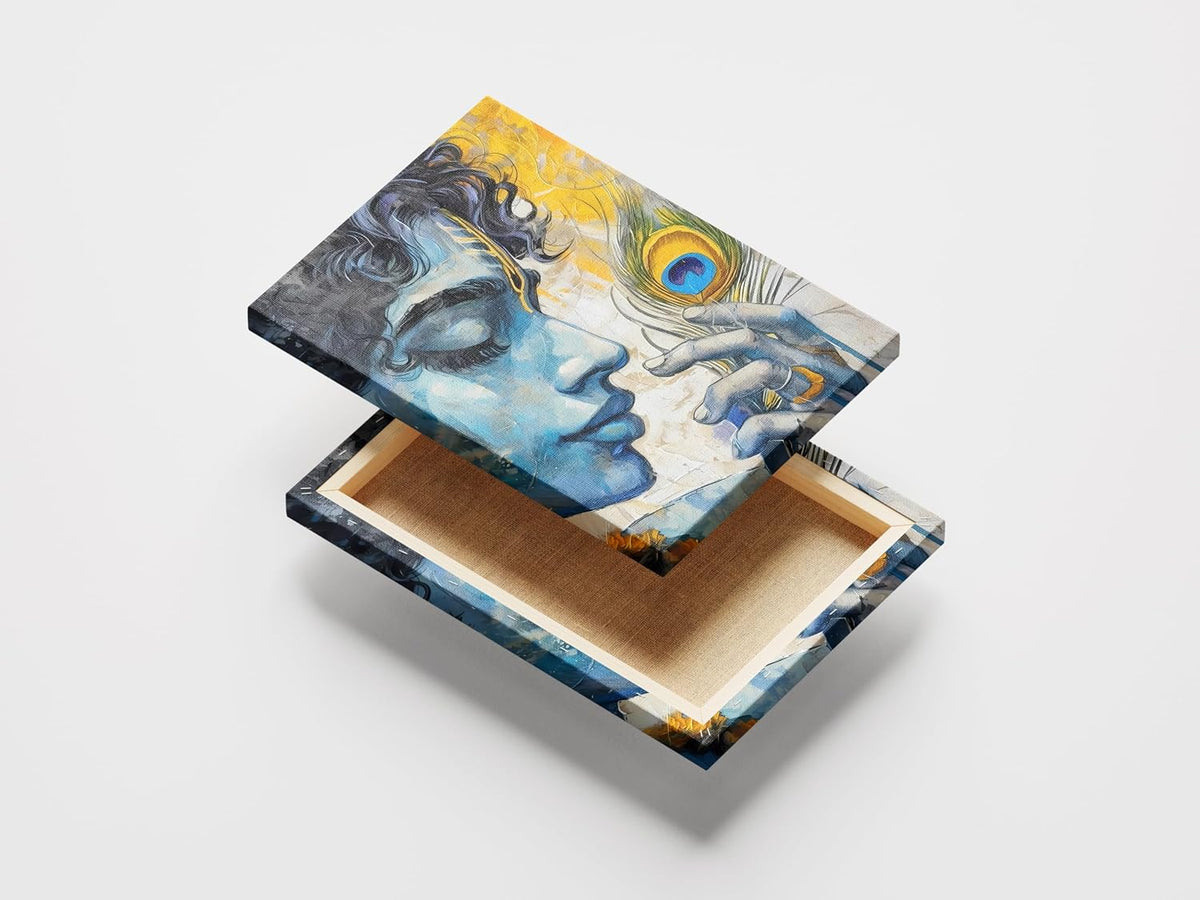 Lord Krishna Wall Art | Abstract Blue Canvas & Poster Print - 14x20 Inch - Modern Spiritual Home Décor