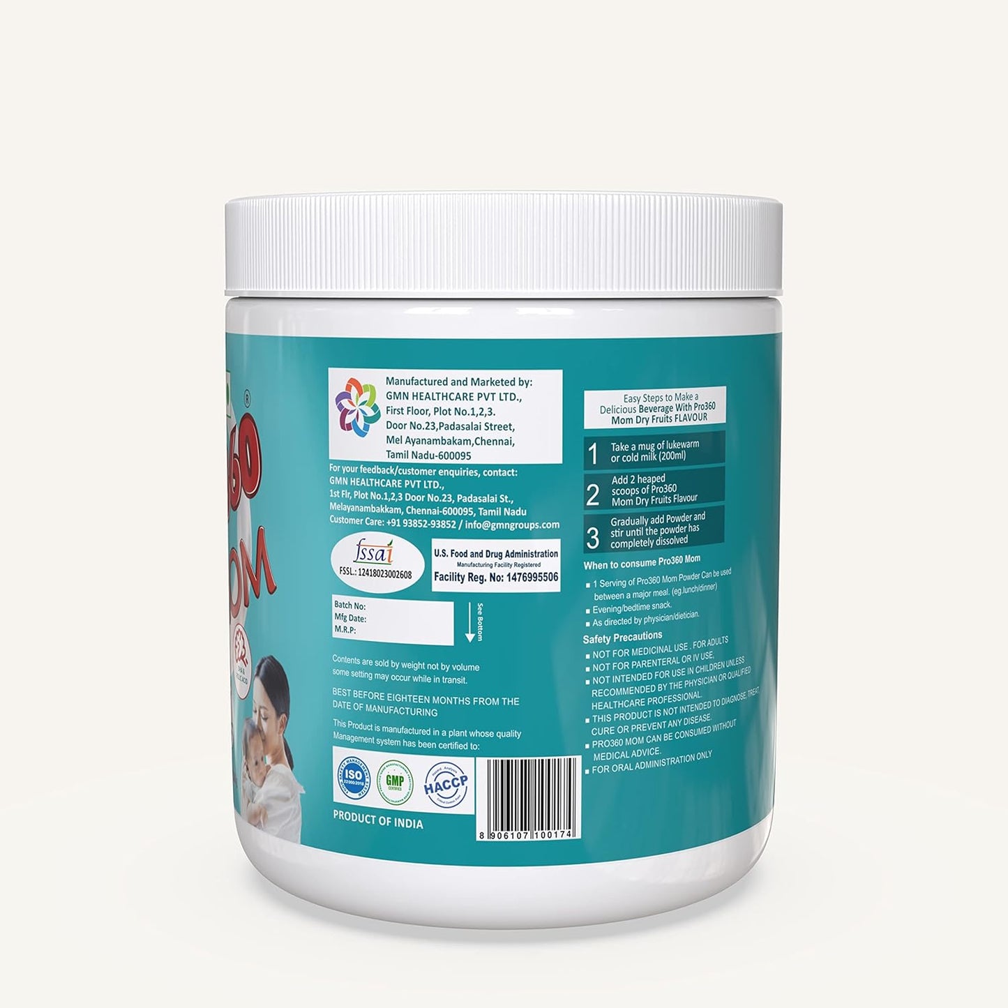 Pro360 Mom Protein Powder for Pregnant Women | 250g Saffron-Flavored Maternal Nutrition with Dry Fruits | Protein Supplement for Breastfeeding and Lactating Mothers