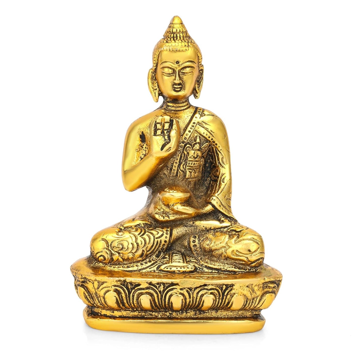 CraftVatika Lord Buddha Idol Statue showpiece for Spiritual & Festive Decor Gift | Metal Figure for Living Bed Room Table Top Diwali Decoration Items & Gifting, Gold