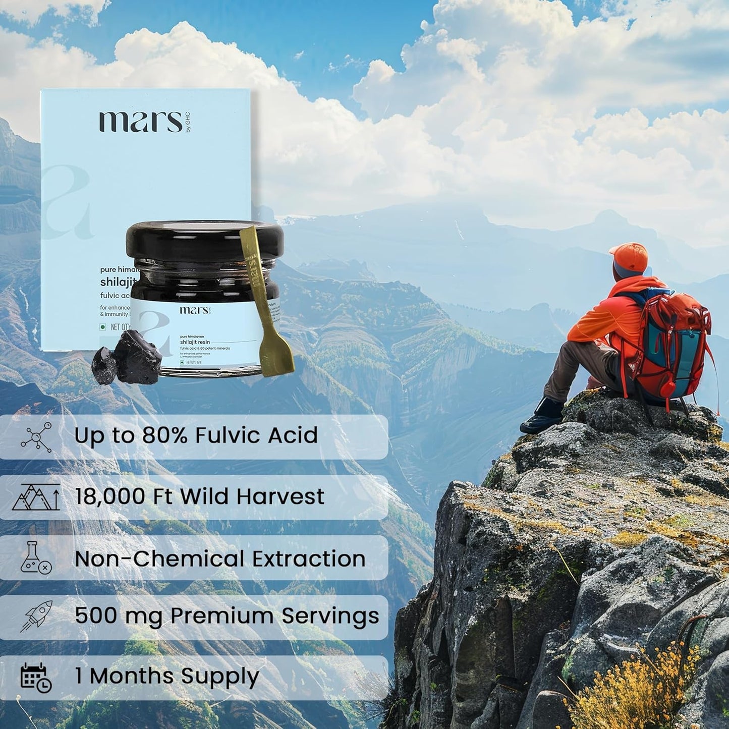 mars by GHC Authentic 100% Pure Himalayan Shilajit Resin (15G) - Elevate Stamina,Immunity,And Vitality With Unrivaled Purity,Exceptional Value For Single Quantity,Single Power