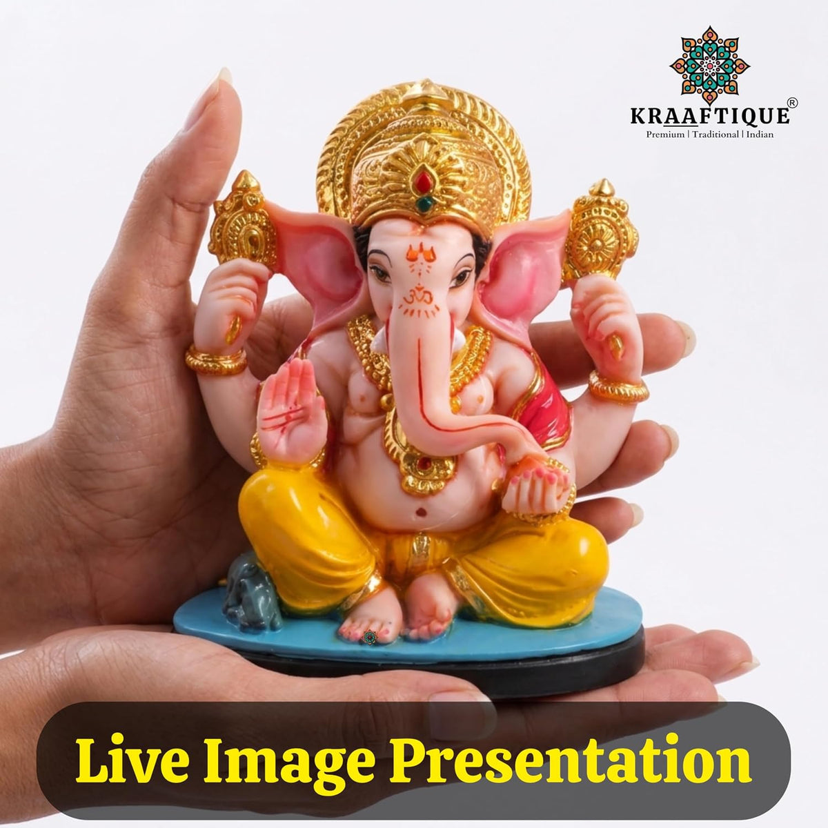 Chaturbhuj Lalitasana Ganesha Idol | Marble Ganpati Murti for Home Decor, Office Desk & Car Dashboard | Ideal Diwali Gift & Housewarming Decoration | 11 CM
