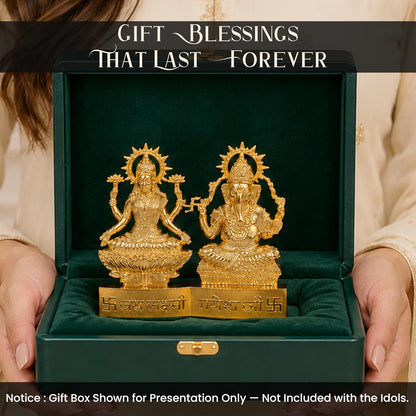 Ganesh Lakshmi Metal Idol Ganesh and Laxmi Murti for Mandir, Pooja Room, Ganesha Statue Diwali Decoration for Home Diwali Gifts, for Family and Friends, 11x11 CM