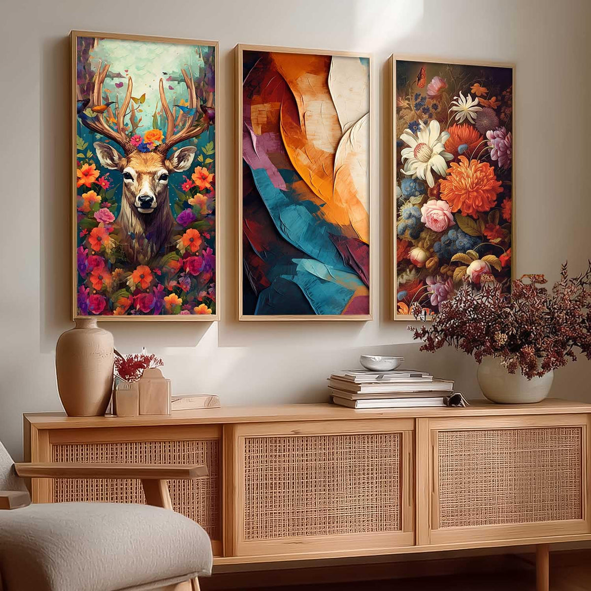 Decorative Modern Wall Art Print With Frame Abstract Paintings For Living Room Bed Room Hotel Wall Decor Digital Reprint Engineered Wood Set of 3 (Art 10, 10x19 inch)