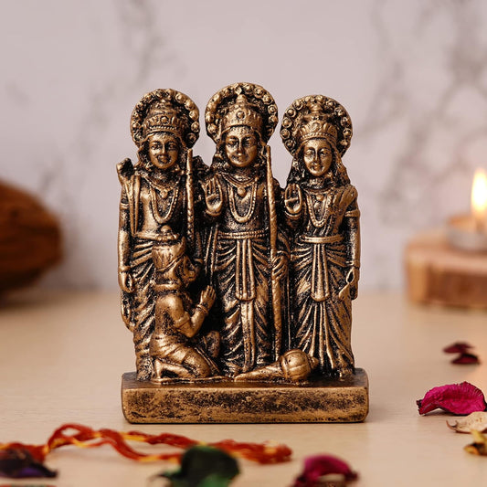 Premium Polyresin Ram Darbar Idol Statue Murti Showpiece for Home Temple and Office Temple (5.5 x 4 x 2 Inches, Medium Gold)