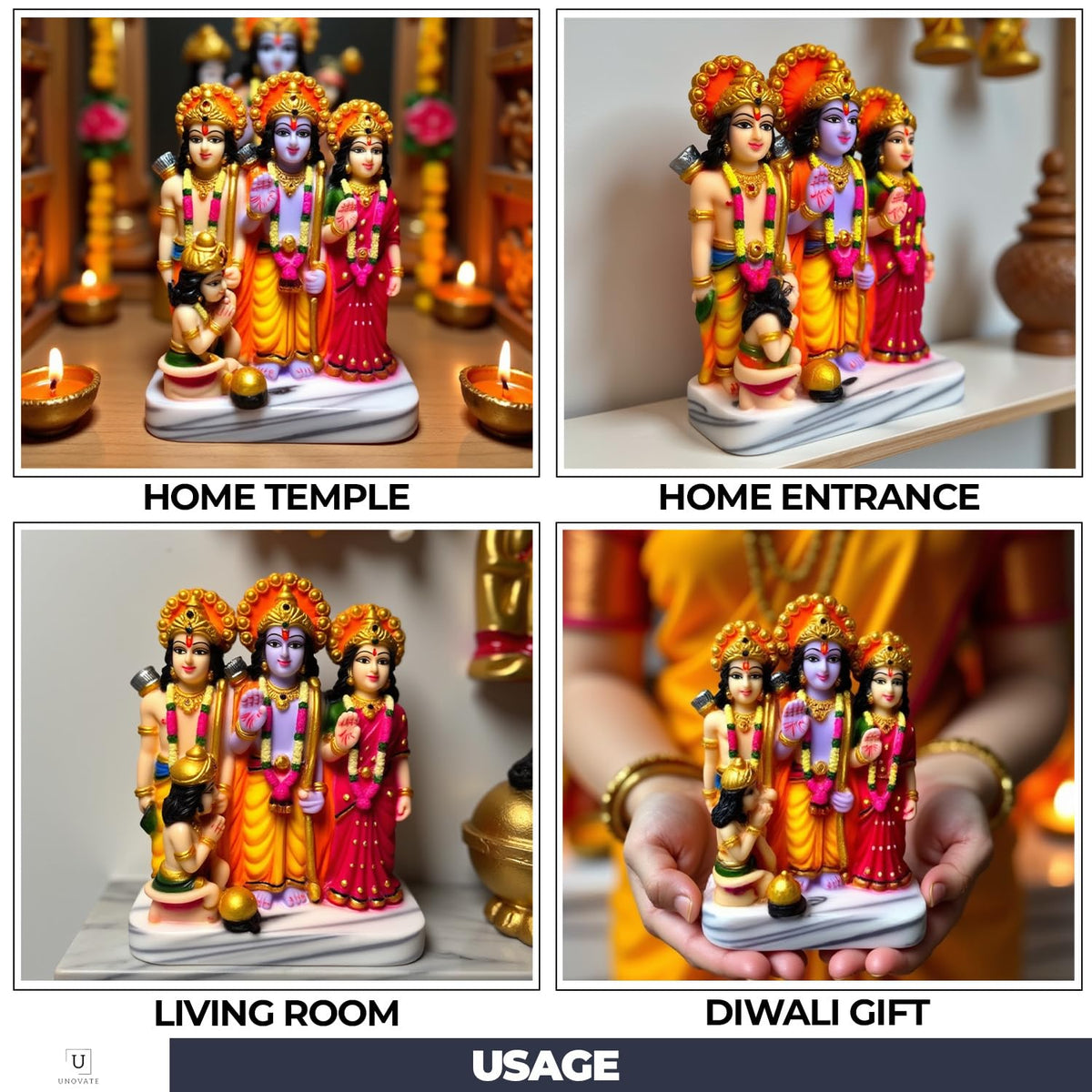 UNOVATE Ram Darbar Idol | Ram Sita Murti | Home, Office Temple | 11 cm