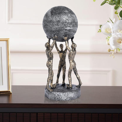 Men Group Carrying Earth Showpiece for Home Decorative Item, Home Shelf Decorative Figurines (Golden)