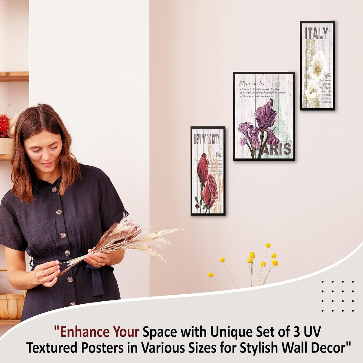 Wall Painting Frames For decor, Pictures Frame For Living Room, Home Decoration, Bedroom, Set of 3, 1pc- 23 x 30 cm, 2pc- 12.5 x 30 cm (Design 13)