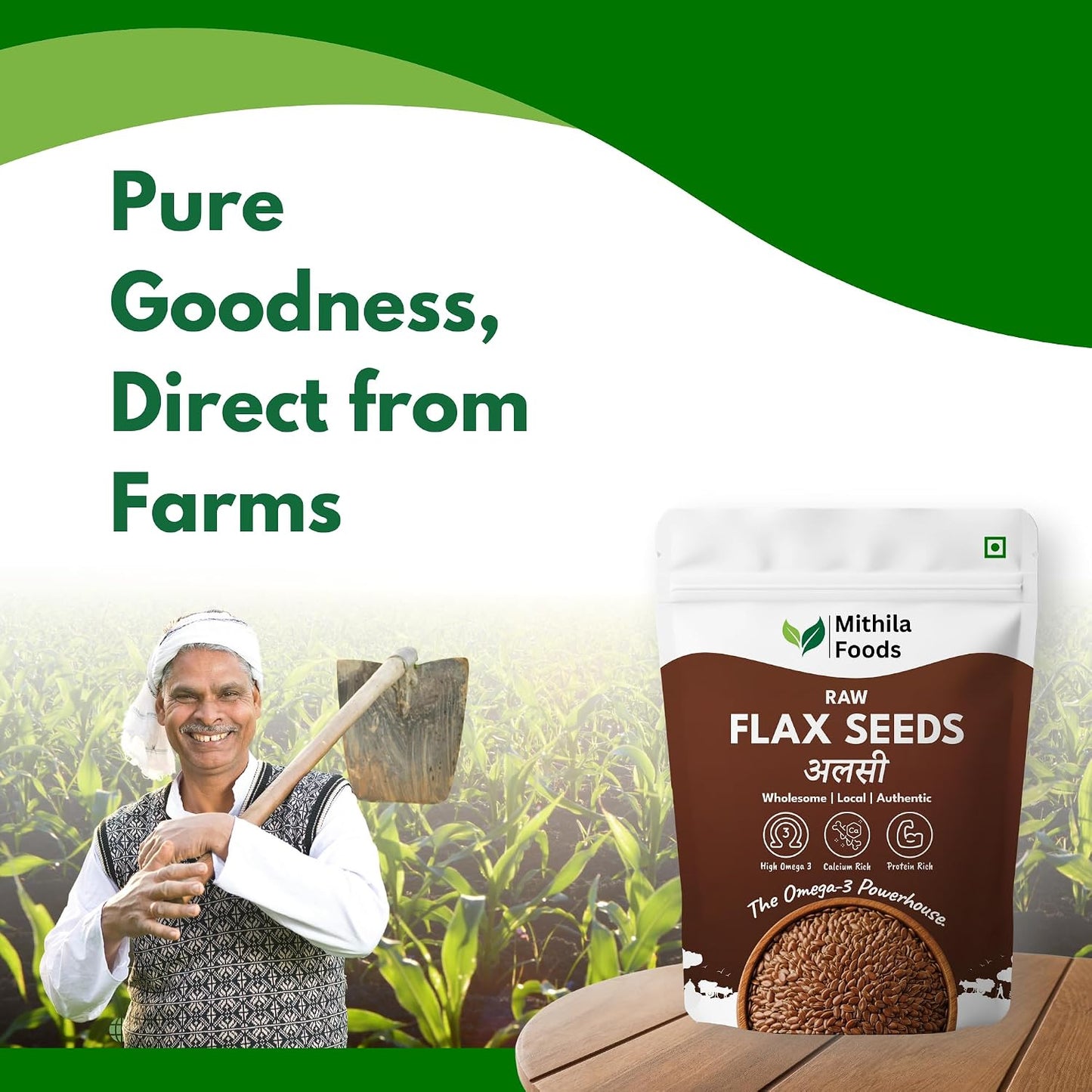 MITHILA FOODS Premium Flax Seeds | Alsi Beej for Weight Loss, Hair Growth & Skin Care | High Protein, Omega 3 & Fibre Rich | Authentic Superfood from Bihar for Healthy Living & Daily Energy