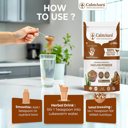 CalmAura Hadjod Powder Cissus Quadrangularis | Ayurvedic Bone Strength & Fracture Recovery Supplement | Joint Pain Relief & Ligament Support | Natural Calcium Herbal Powder 100g