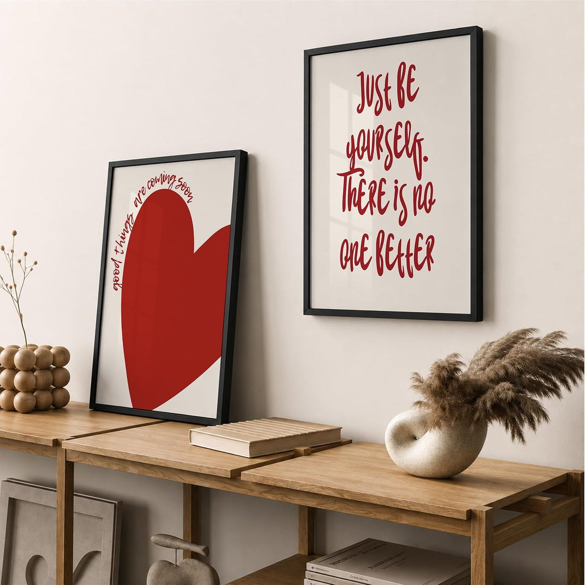 Motivational Quotes Wall Art Set of 2 Framed Paintings | Inspirational Poster Just Be Yourself Good Things Coming | Bedroom Living Room Home Décor (Art 15, 10x13 Inches, Black)